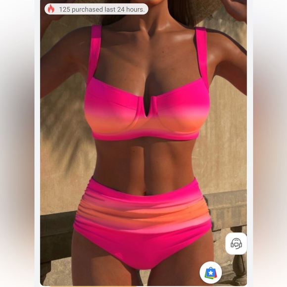 Vibrant Pink and Orange Highrise Bikini Set - Picture 13 of 13